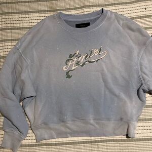 AMIRI Light Blue Embroidered Logo Crewneck Sweatshirt